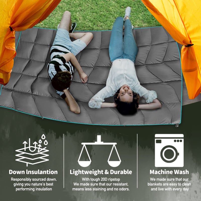 GLORSIGN Outdoor Puffy Camping Blanket, Lightweight Down Alternative Puffy Printed Camping Large Ultra Warm Hammock Top Quilt Waterproof Blanket for Traveling Picnic Beach Party Cold Weather (Green Mountain) - Image 4