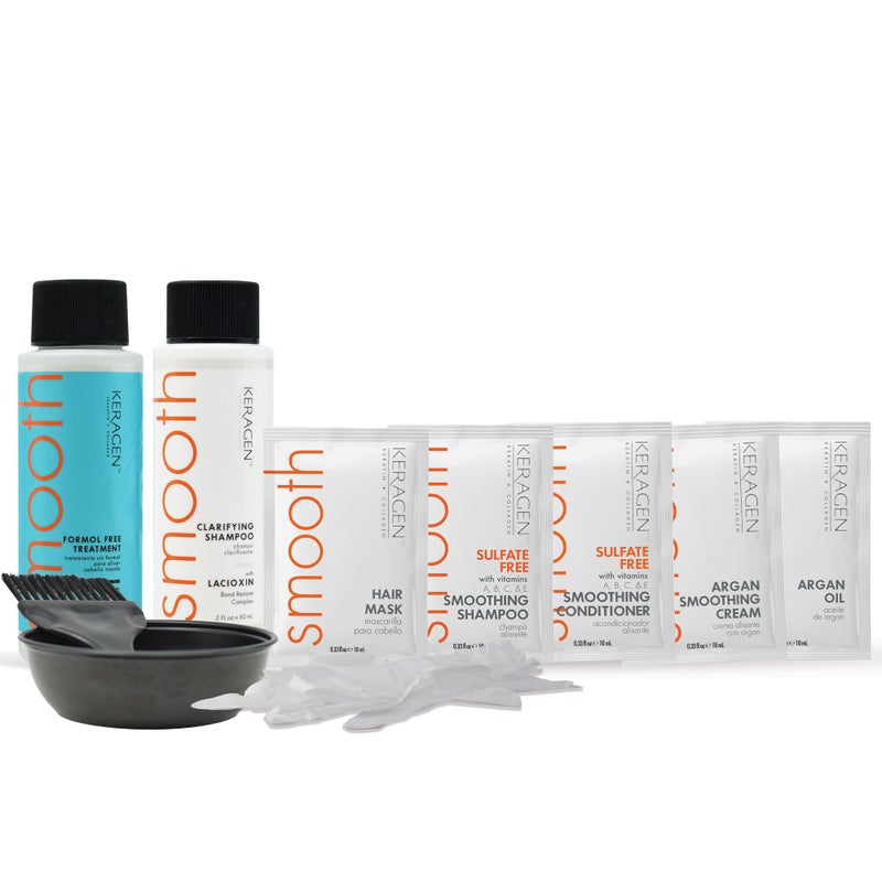 Keragen Brazilian Keratin Smoothing Treatment - Formaldehyde-Free Express Home Blowout Kit - Straightens & Smooths Frizz - Includes 2 Oz Treatment, Clarifying Shampoo & Aftercare Samples - Image 2