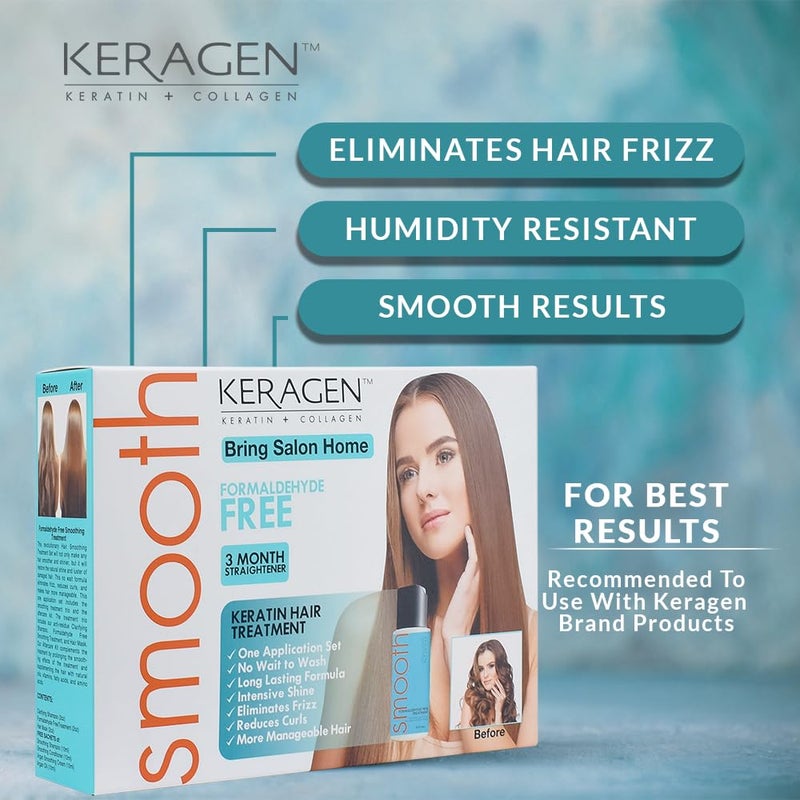 Keragen Brazilian Keratin Smoothing Treatment - Formaldehyde-Free Express Home Blowout Kit - Straightens & Smooths Frizz - Includes 2 Oz Treatment, Clarifying Shampoo & Aftercare Samples - Image 3