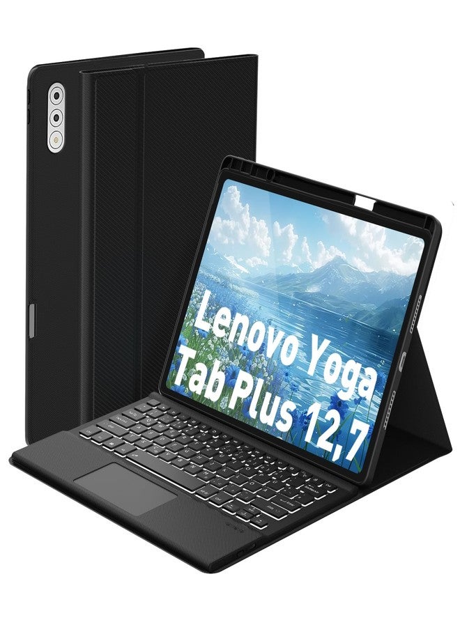 DoohowCase Keyboard Case Touch for Lenovo Yoga Tab Plus 12.7" 2025, Bluetooth Keyboard with Trackpad & Twill Cover Case & Adjustable Kickstand & Lighting Keys for Lenovo Yoga Tab Plus 12.7 inch - Image 1