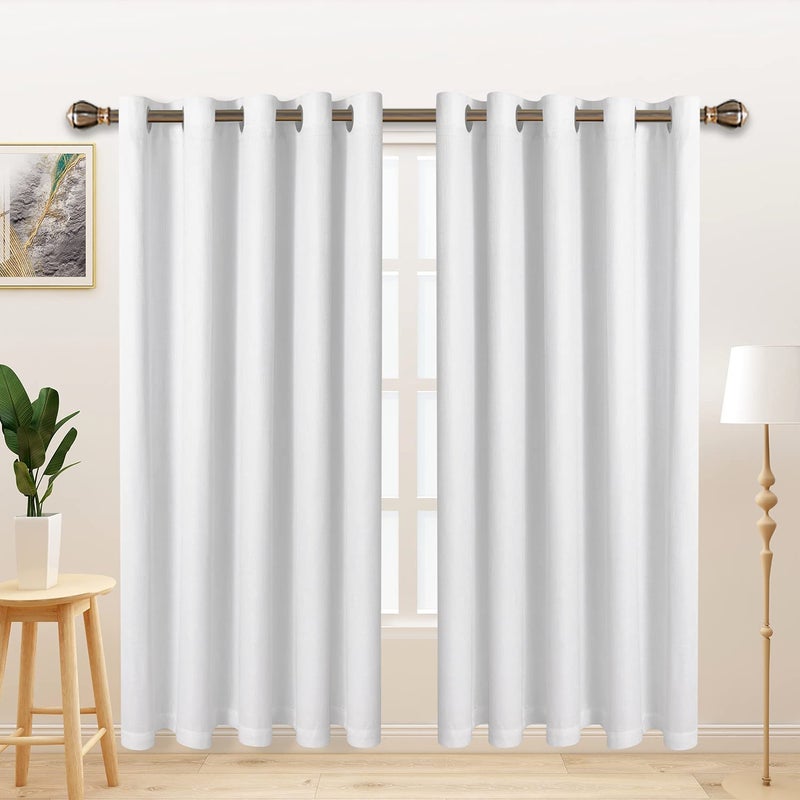 LORDTEX Linen Look Textured Blackout Curtains with Thermal Insulated Liner  Heavy Thick Grommet Window Drapes for Bedroom 70 x 95 Inches White Set of 2 Panels