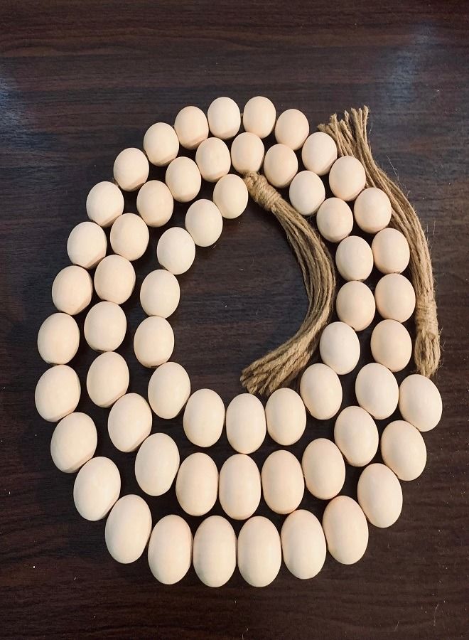 Wood Beads Garland with Tassel Natural Prayer Wood String  - Image 1