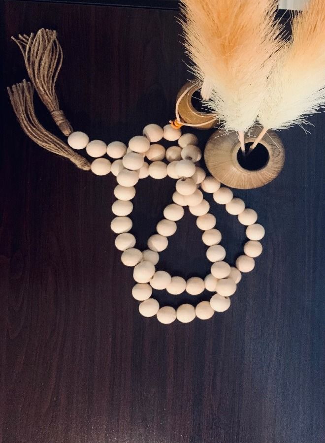 Wood Beads Garland with Tassel Natural Prayer Wood String  - Image 2