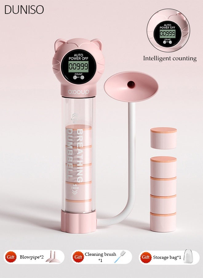 DUNISO Lung Exerciser, Digital Counting Breathing Dumbbell, 248g Adjustable Weight Lung Capacity Trainer, Peach Pink Respiratory Exercise Device for Core Strength, Abdominal Training & Face Slimming - Image 1