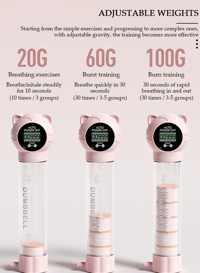 DUNISO Lung Exerciser, Digital Counting Breathing Dumbbell, 248g Adjustable Weight Lung Capacity Trainer, Peach Pink Respiratory Exercise Device for Core Strength, Abdominal Training & Face Slimming - Image 4