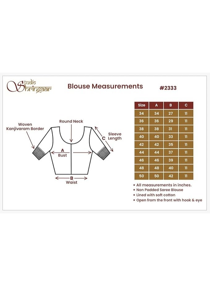 Studio Shringaar Women's Brocade Elbow Length Sleeves Golden Kanjivaram Border Saree Blouse. - Image 4