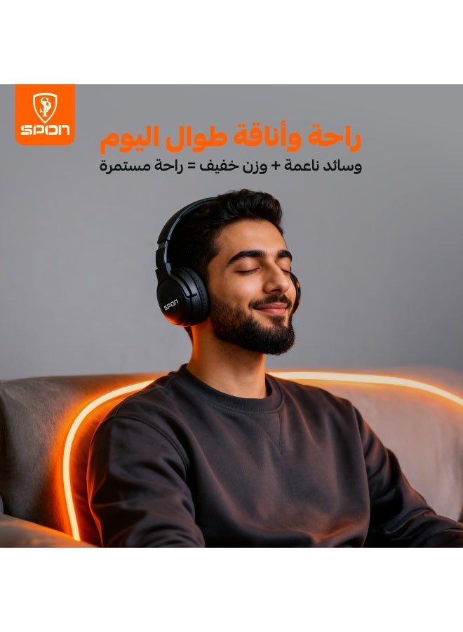 SPON Wireless over-ear headphones, foldable design, pure bass sound, lightweight and comfortable Bluetooth, app connectivity, multipoint connection - Image 3