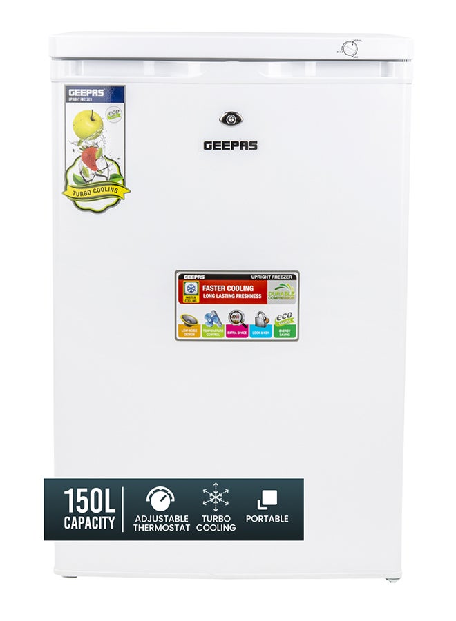 120L Gross/ 85L Net Capacity Upright Freezer With Tropical Compressor, No Fan, Recessed Handle, Lock & Key, 4 Crystal Freezer Drawers, Adjustable Thermostat, 100% HCF & FCKW Free, Inside Condensor 150 L GRFU1206 White