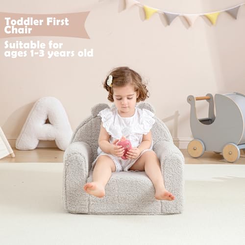 Kisdsa Toddler Chair,Sherpa Bear Kids Chair,Toddler Couch Fold Out,Children Reading Chair,Flip Out Kids Couch,Toddler Sofa Convertible for Age 1-3(Grey Bear) - Image 5