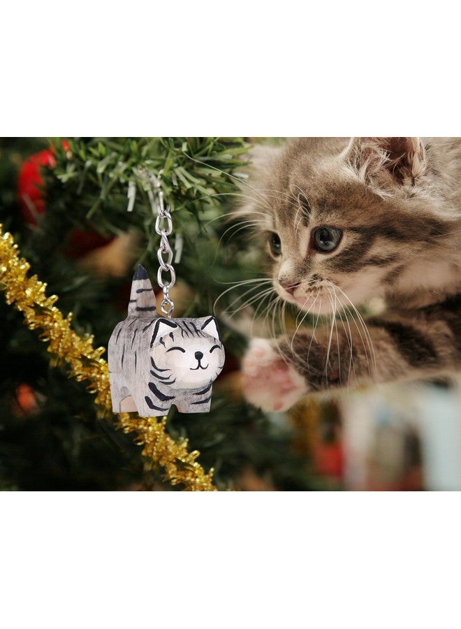 WaaHome Handmade Wood Cat Christmas Ornaments Cat Gifts for Cat Lovers Women Cat Mom, Farmhouse Wooden Cat Ornaments for Christmas Tree Decorations, Cat Pet Lover Gifts - Image 2