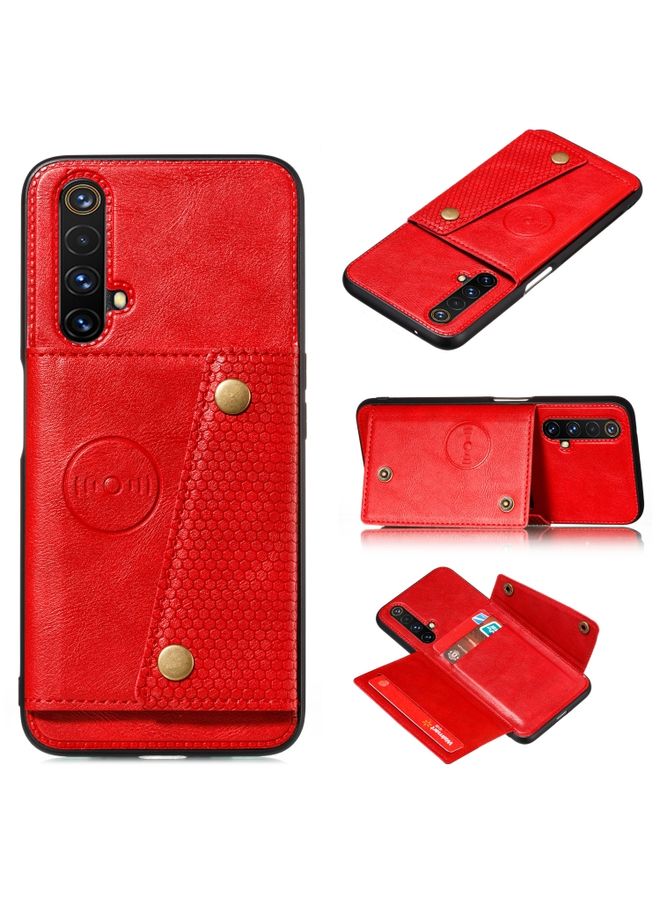 HuHa Case Cover For Realme X50 PU + TPU Shockproof Magnetic Protective Case with Card Slots Red
