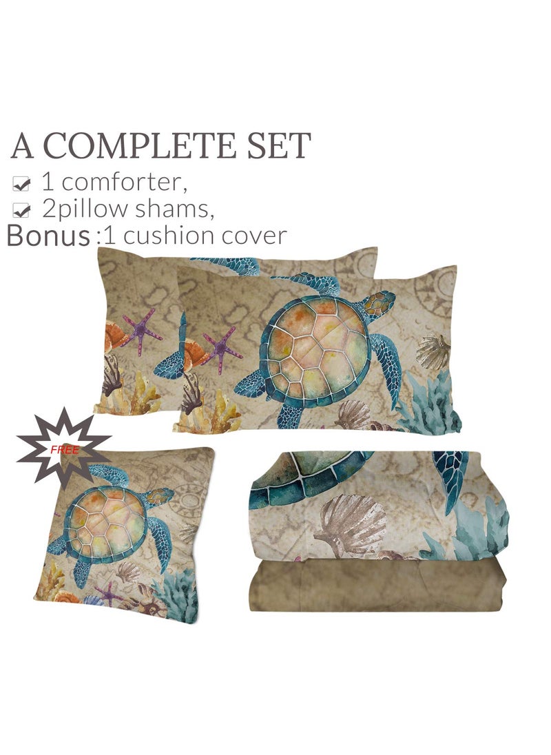 Sleepwish Sleepwish Graptemys Comforter Set Full Size Map Turtle Bedding Set Vintage for Boys Girls 4 Piece 1 Comforter 2 Pillowcases 1 Cushion  - Image 3