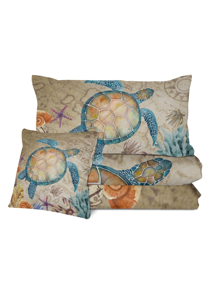 Sleepwish Sleepwish Graptemys Comforter Set Full Size Map Turtle Bedding Set Vintage for Boys Girls 4 Piece 1 Comforter 2 Pillowcases 1 Cushion  - Image 2