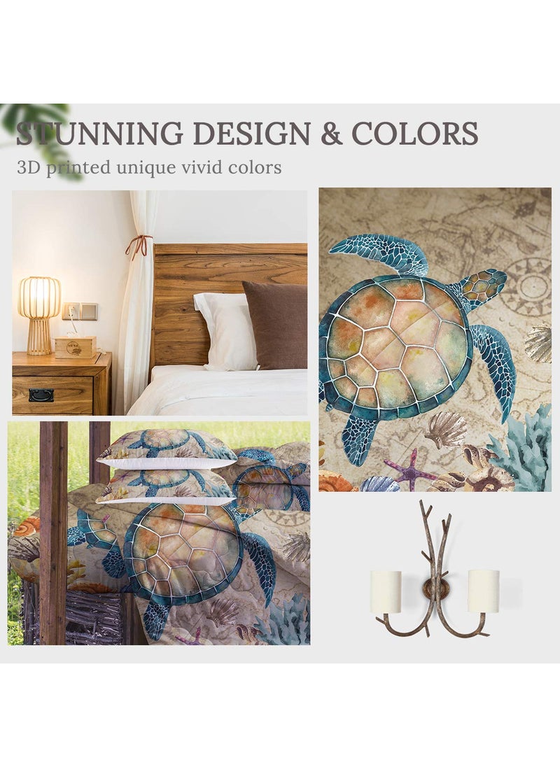 Sleepwish Sleepwish Graptemys Comforter Set Full Size Map Turtle Bedding Set Vintage for Boys Girls 4 Piece 1 Comforter 2 Pillowcases 1 Cushion  - Image 4