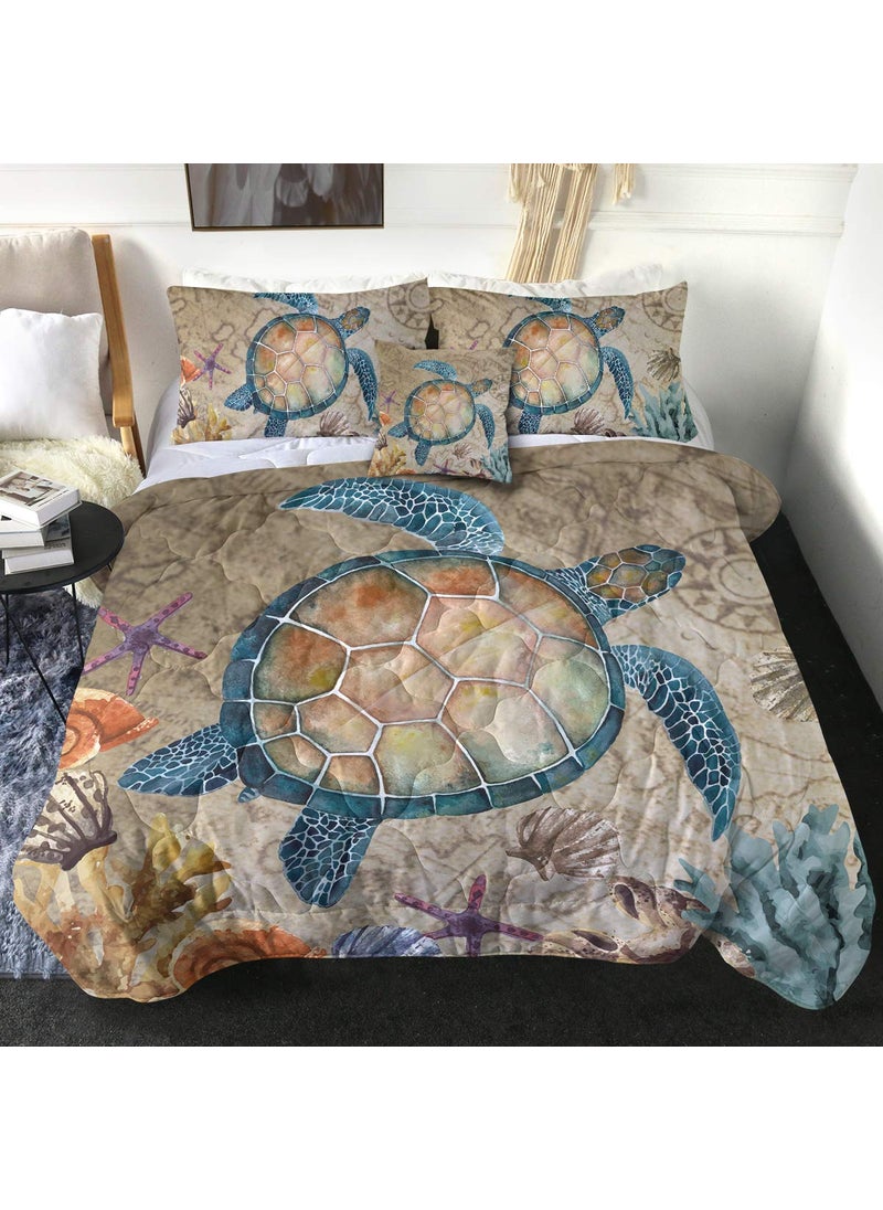 Sleepwish Sleepwish Graptemys Comforter Set Full Size Map Turtle Bedding Set Vintage for Boys Girls 4 Piece 1 Comforter 2 Pillowcases 1 Cushion  - Image 1