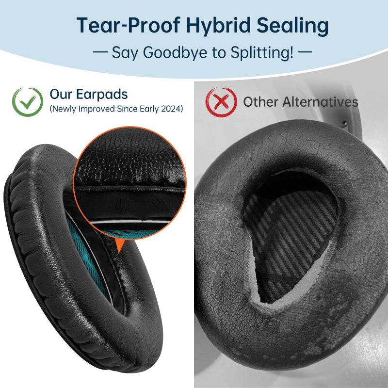 Aurivor Replacement Ear-Pads for Bose QuietComfort QC 35 (ii) 25 15 2 Headphones, Tear-Proof Cushion for QC35 (ii) QC25 QC15 QC2 SoundTrue/SoundLink AE2/AE2i/AE2w Around-Ear Headphones (Black) - Image 2