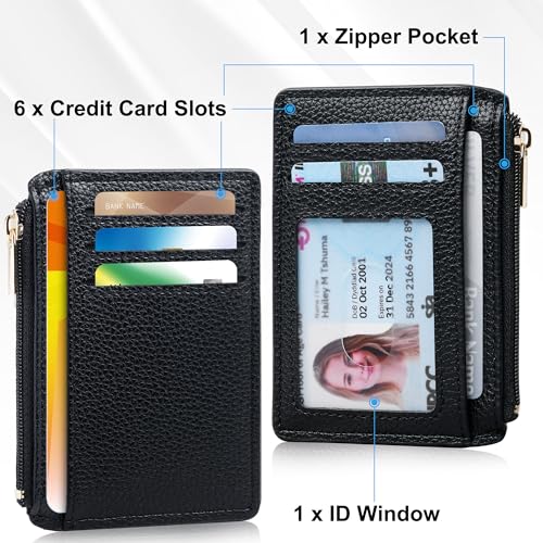 Tipmile Credit Card Holder for Women Slim Minimalist Front Pocket RFID Blocking Wallet Small Compact Card Case with ID Window, Classic Black - Image 3