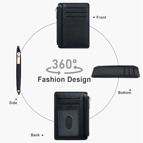 Tipmile Credit Card Holder for Women Slim Minimalist Front Pocket RFID Blocking Wallet Small Compact Card Case with ID Window, Classic Black - Image 5