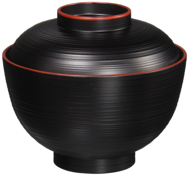 Happy Sales HSWF201B  Japanese Soup Rice Bowl with Lid Black - Image 1