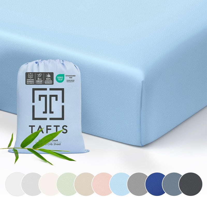 Tafts Tafts Crib Sheets 100 Viscose derived from Bamboo Fitted Girls Boys  Unisex 8 Inch Deep Pocket Standard Crib  Toddler Mattress Cooling Soft 360 Elastic Lifetime 28 x 52 Sky Blue