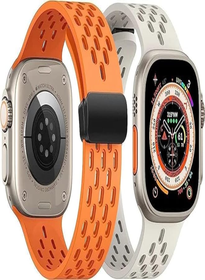 Next Next Store Magnetic Clasp Silicone Band Compatible with iWatch Ultra/Ultra 2/SE & 1 to 9-49mm 45mm 44mm 42mm, Silicone Strap with Hole (2 Pack)