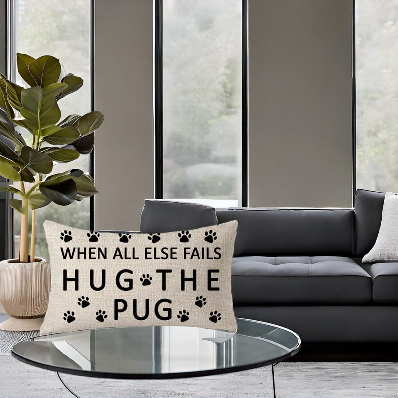 FELENIW When All Else Fails Hug The Pug Family Friends Dog paw Print pet Gift Lumbar Throw Pillow Cover Cushion Case Cotton Linen Material Decorative 12" x 20'' inches (C) - Image 3