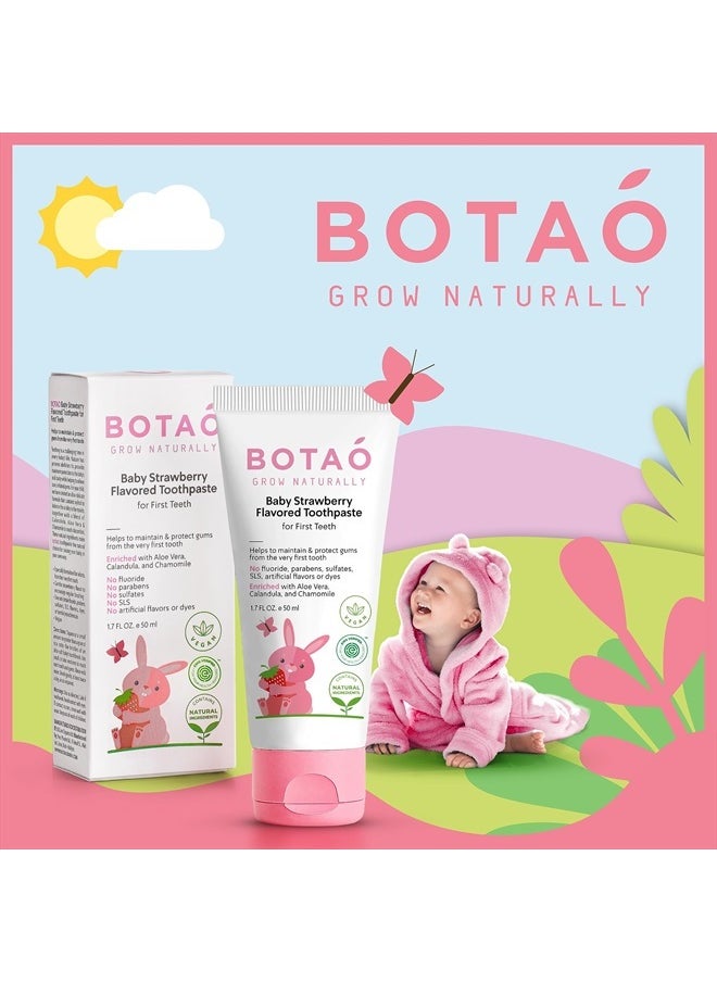 BOTAO - Fluoride Free Baby Toothpaste | Strawberry Flavored - Organic Training Natural Toddler Toothpaste for Toddlers | EWG Verified, Vegan, SLS Free, Safe to Swallow, Aloe Vera -1.7Oz - Image 1