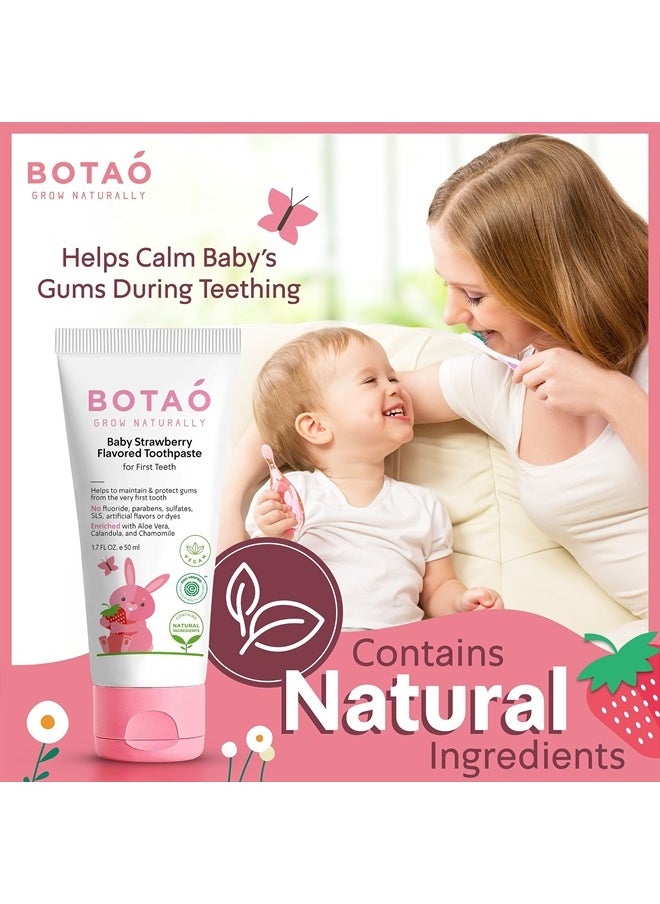 BOTAO - Fluoride Free Baby Toothpaste | Strawberry Flavored - Organic Training Natural Toddler Toothpaste for Toddlers | EWG Verified, Vegan, SLS Free, Safe to Swallow, Aloe Vera -1.7Oz - Image 1