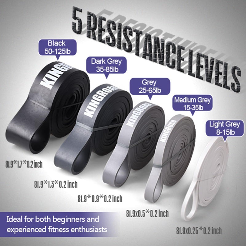 kingroad Resistance Band Pull Up Assistance Bands,Set of 5 Resistance Heavy Duty Exercise Stretch Fitness Bands for Stretching Power Lifting Workout Training with Instruction Guide (Black Set of 5) - Image 2