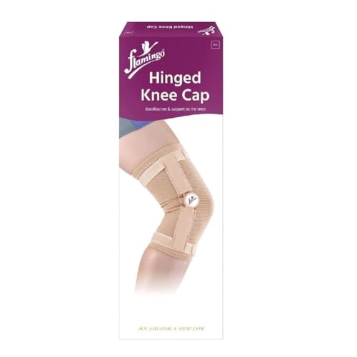 Flamingo Hinged Knee Cap Brace for Knee Pain Relief | Adjustable Knee Support with Side Hinges for Stability | Ideal for Ligament Injury, Arthritis & Sports Recovery | Breathable & Comfortable | Unisex | Large | Beige