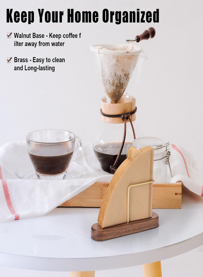 XCX Cone Coffee Filter Holder, Stand Coffee Filter Storage, Coffee Filter Container for V60 Paper Coffee Filters Size #01 and #02, Walnut & Brass - Image 2