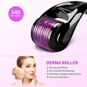 ديرما رولر 540 إبر التيتانيوم أداة العناية بالبشرة لوجه التجاعيد تساقط الشعر نمو اللحية علامات التمدد ندبات حب الشباب رولر للوجه للرجال والنساء 05 مم - Image 3