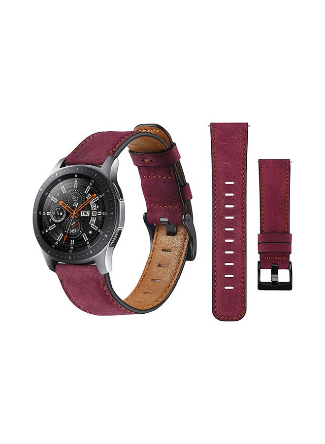 NIBEMINENT Genuine Leather Replacement Band For Samsung Galaxy Watch 46mm Retro Wine Red - Image 1