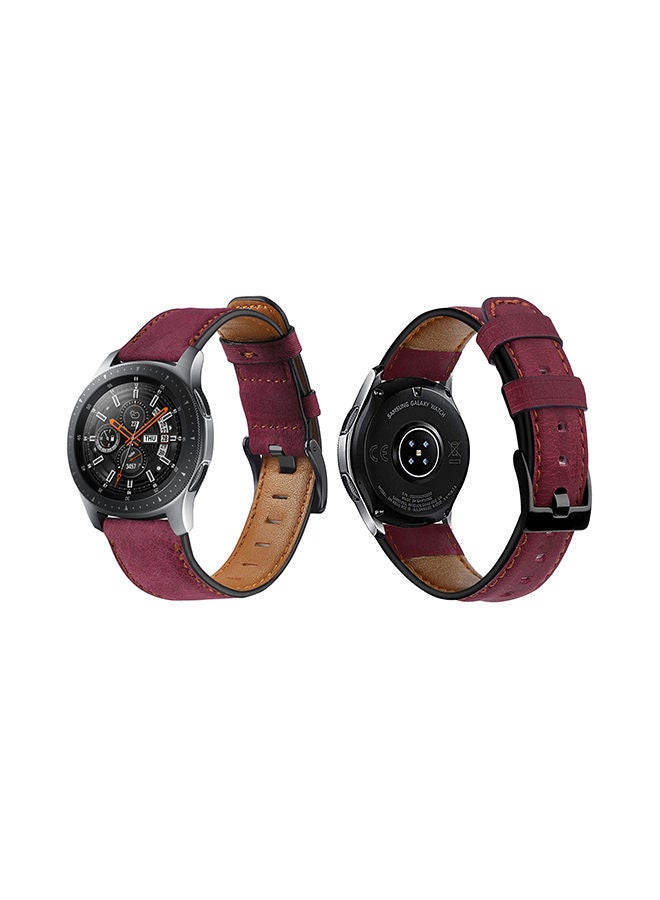 NIBEMINENT Genuine Leather Replacement Band For Samsung Galaxy Watch 46mm Retro Wine Red - Image 2