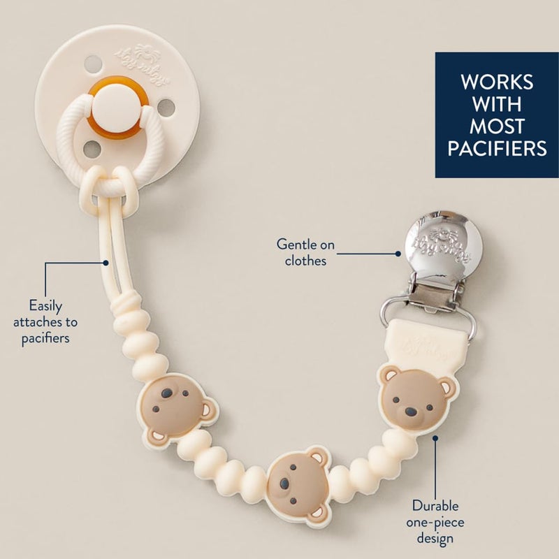 Itzy Ritzy Silicone Pacifier Clip; 100% Food Grade Silicone Pacifier Strap with Clip Keeps Pacifiers, Teethers & Small Toys in Place; Features One-Piece Design, Bear Character & Silicone Cord (Bear) - Image 3