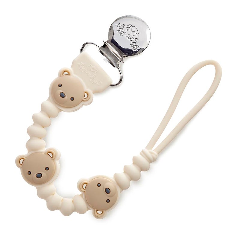 Itzy Ritzy Silicone Pacifier Clip; 100% Food Grade Silicone Pacifier Strap with Clip Keeps Pacifiers, Teethers & Small Toys in Place; Features One-Piece Design, Bear Character & Silicone Cord (Bear) - Image 1