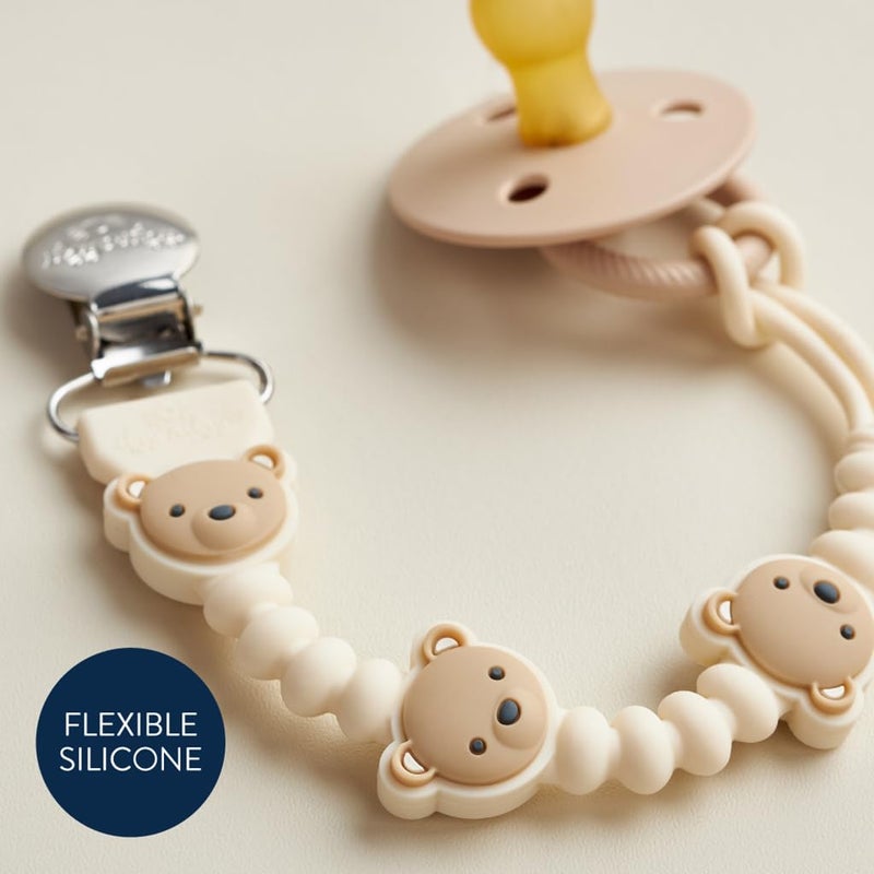 Itzy Ritzy Silicone Pacifier Clip; 100% Food Grade Silicone Pacifier Strap with Clip Keeps Pacifiers, Teethers & Small Toys in Place; Features One-Piece Design, Bear Character & Silicone Cord (Bear) - Image 4
