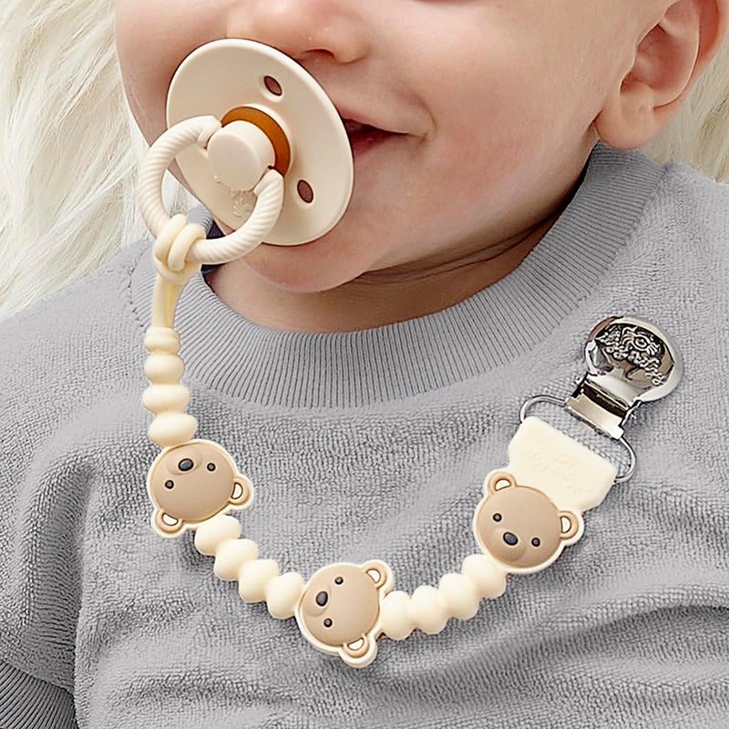 Itzy Ritzy Silicone Pacifier Clip; 100% Food Grade Silicone Pacifier Strap with Clip Keeps Pacifiers, Teethers & Small Toys in Place; Features One-Piece Design, Bear Character & Silicone Cord (Bear) - Image 2