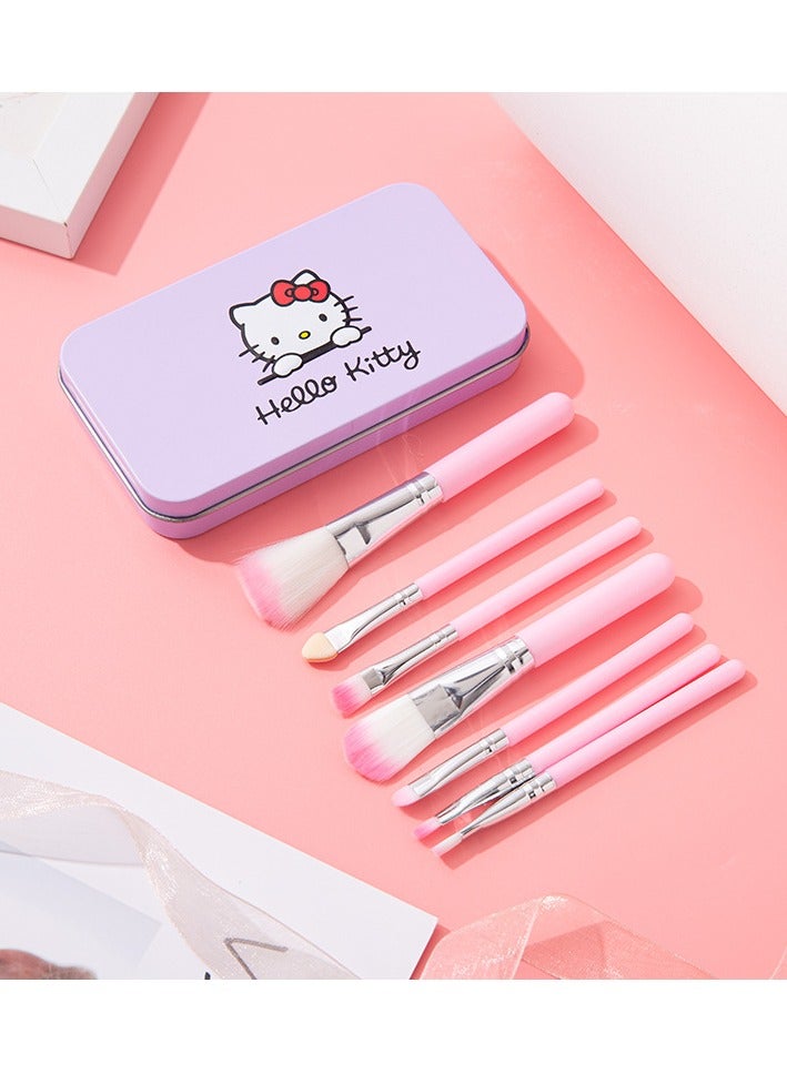 مجموعة فرش مكياج هالو كيتي الصغيرة مكونة من 7 قطع مع صندوق تخزين