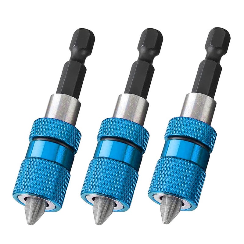 SeonFook 3PCS 60mm Drywall Screw Bits Magnetic Bit Holder with Phillips PH2 Screwdriver Bits 14 Inch Hex Shank Driver Bits Adjustable Depth Screw Holder Blue