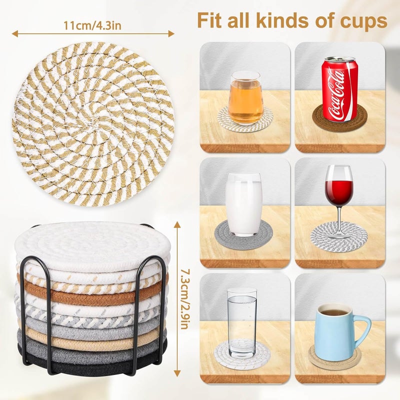 Billbotk 10 Pieces Coasters for Drinks, 10 Colors Absorbent Drink Coasters with Holder, Table Coaster Set for Home Decor, Apartment Decor Aesthetic, Living Room Essentials, 4.3 Inches - Image 3