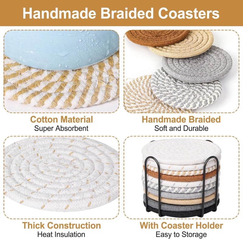 Billbotk 10 Pieces Coasters for Drinks, 10 Colors Absorbent Drink Coasters with Holder, Table Coaster Set for Home Decor, Apartment Decor Aesthetic, Living Room Essentials, 4.3 Inches - Image 4