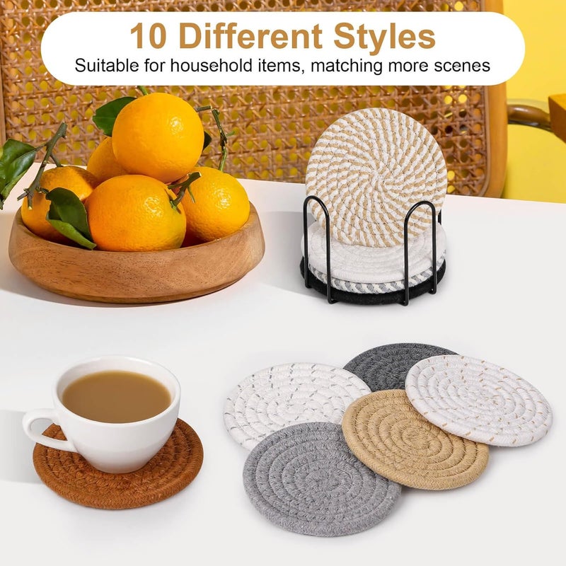 Billbotk 10 Pieces Coasters for Drinks, 10 Colors Absorbent Drink Coasters with Holder, Table Coaster Set for Home Decor, Apartment Decor Aesthetic, Living Room Essentials, 4.3 Inches - Image 2