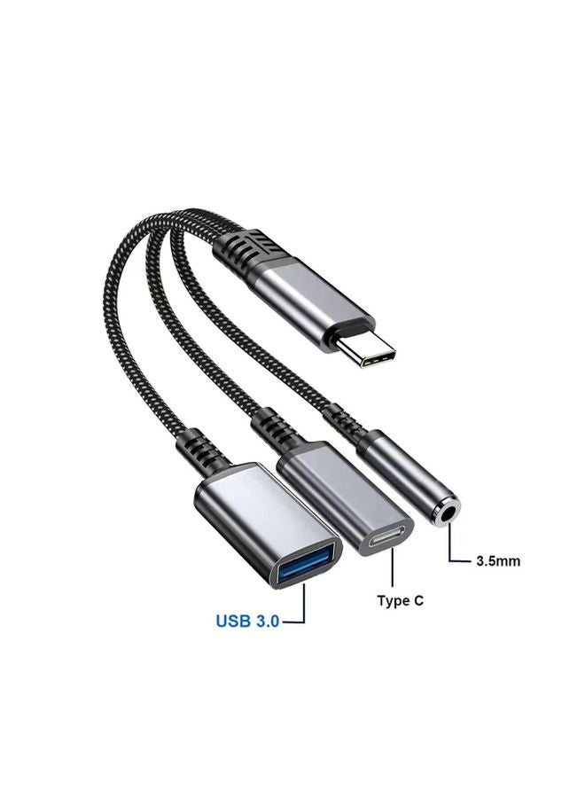 Gray Type C to 35mm Jack OTG Adapter with DAC Chip Fast Charging for iPhone Xiaomi - Image 1