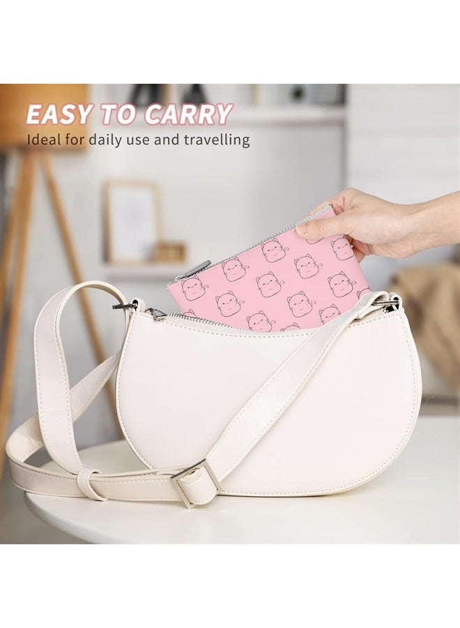 Manmihealth Cute Cat Silicone Makeup Bag for Travel, Travel Cosmetic Bag for Women, Zipper Purse Pouch for Essential Personal Items, Portable Storage Organizer Bag 2 Pack (White+ Pink) - Image 3