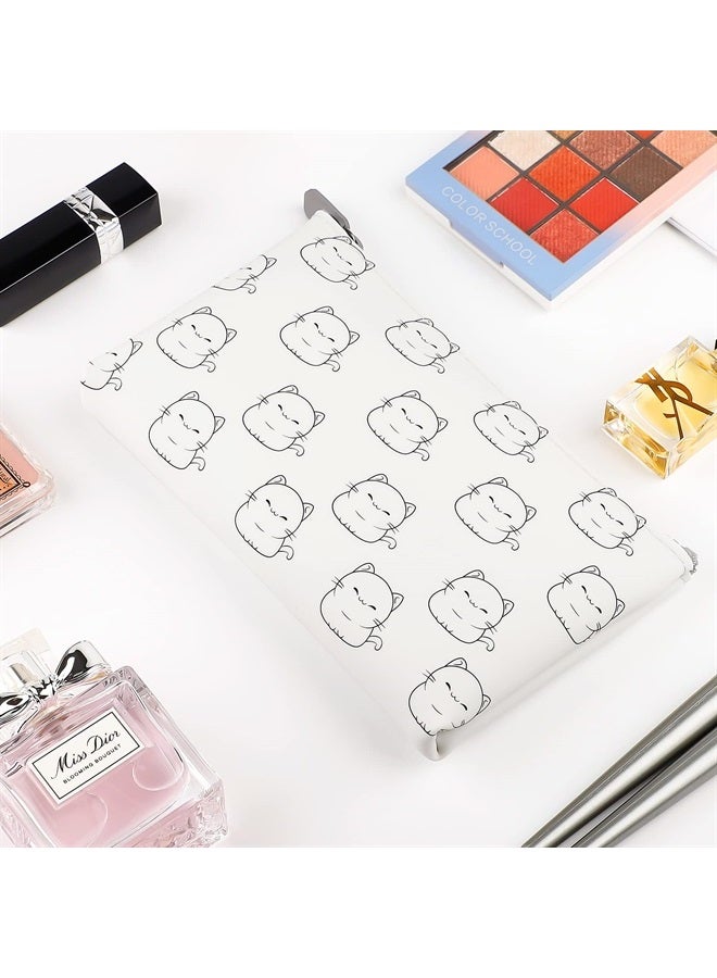 Manmihealth Cute Cat Silicone Makeup Bag for Travel, Travel Cosmetic Bag for Women, Zipper Purse Pouch for Essential Personal Items, Portable Storage Organizer Bag 2 Pack (White+ Pink) - Image 4