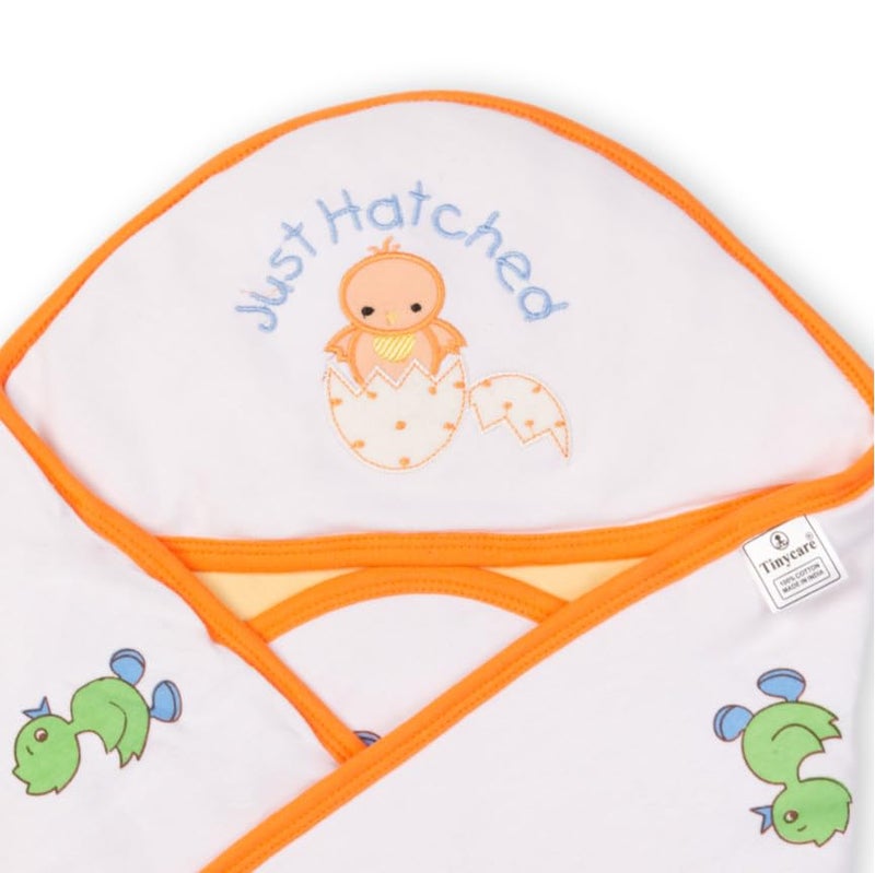 Tinycare Baby Wraps with Polyfill White Printed Orange | 70X70 cm - Image 2