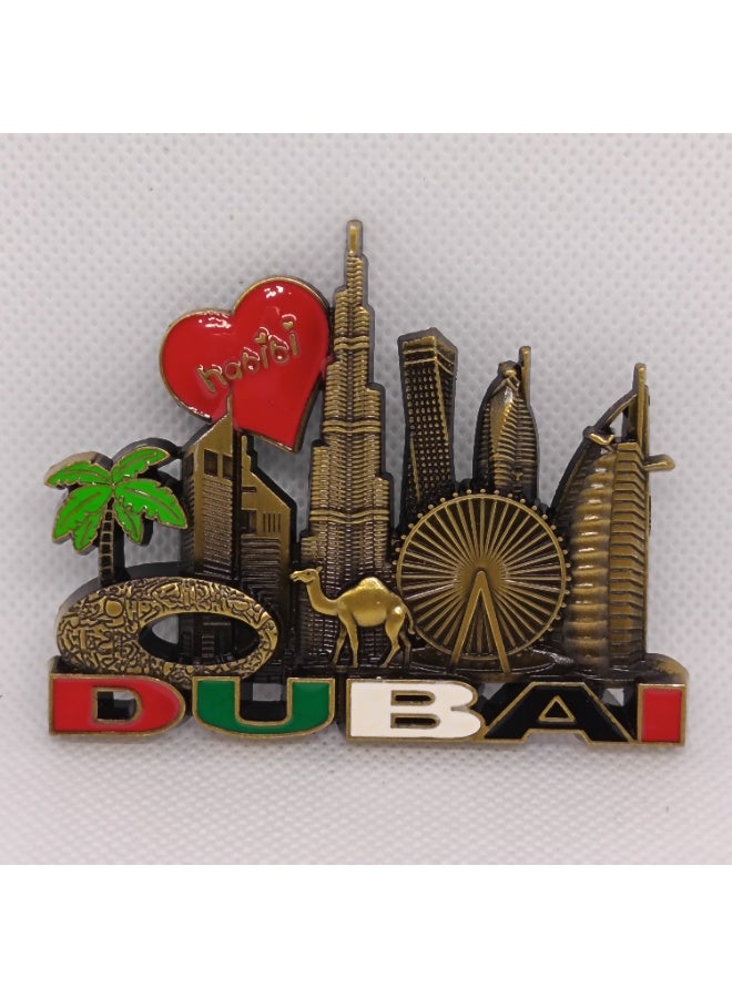 Q TRIPLE A Dubai Souvenir Metal Refrigerator Magnet | Dubai Iconic Landmarks, Cute Camel & Palm Tree | Best Gift for Friends & Family | Design-1, Greenish Colour - Image 1