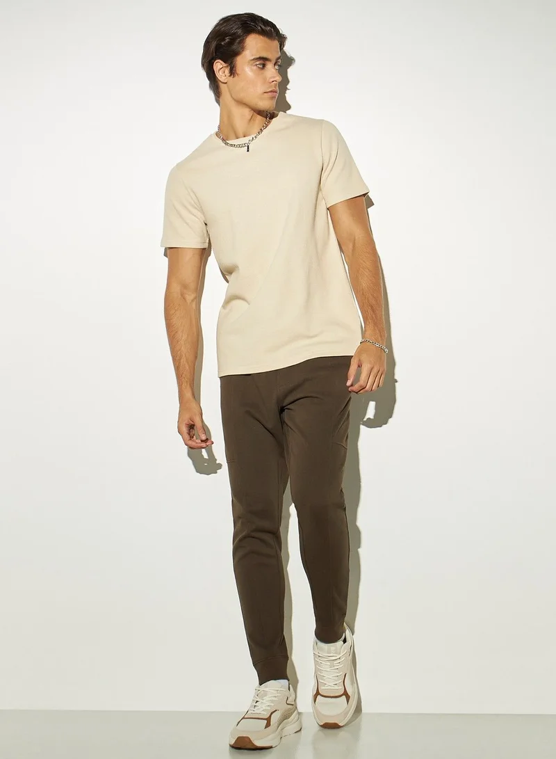 Iconic Iconic Popcorn Textured Crew Neck T-shirt with Short Sleeves