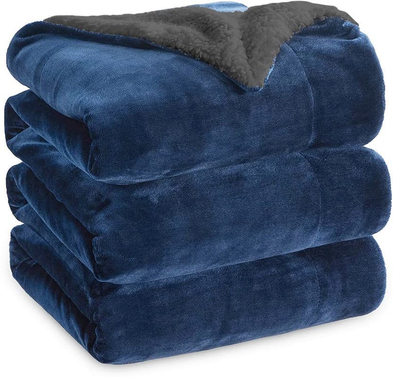 Goyal's Ultra Soft Flannel Sherpa Blanket for AC Room, Mild & Heavy Winter Use | Single Bed Reversible Plush 500GSM Blanket 55 x 90 Inches | Thick Warm Cozy Dual Layer Microfibre Throw - Navy & Grey - Image 1